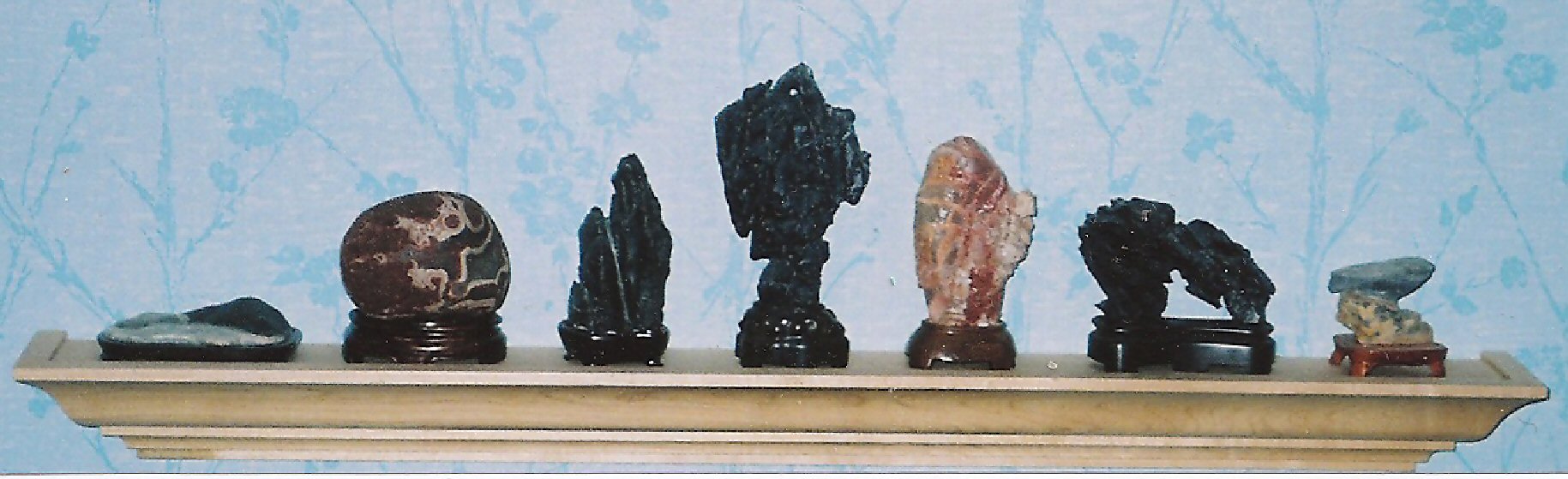 Viewing stones on shelf